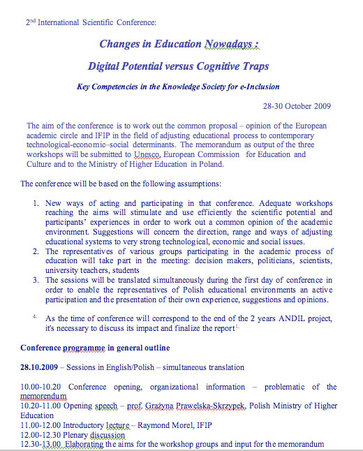 2. Subject matter and program